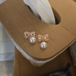 Boutique Pink Bow Pearl Earrings